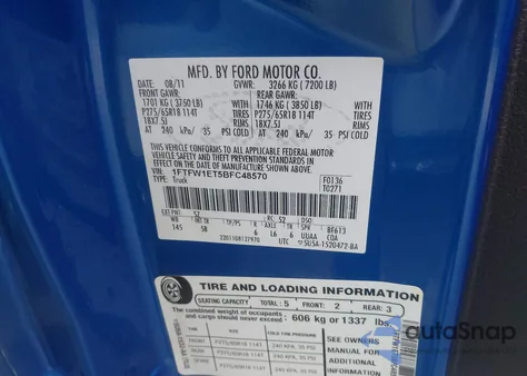 2011 Ford F-150 Fx4 z USA, uszkodzony, nr VIN 1FTFW1ET5BFC48570